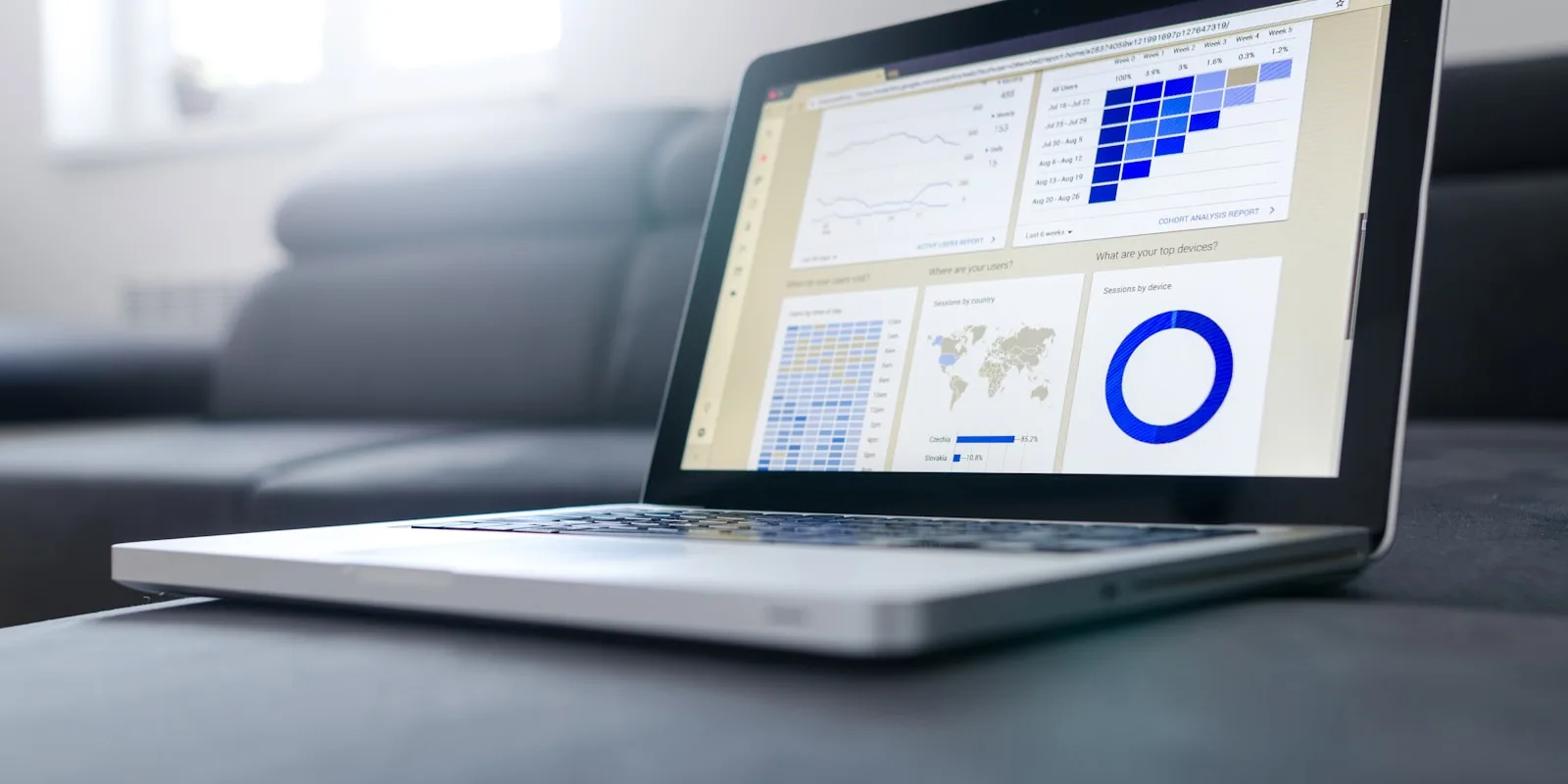 Futuristic data visualization dashboard showing marketing analytics trends and insights